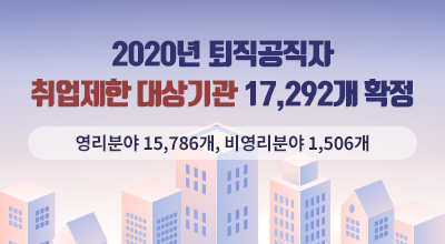 2020년 퇴직공직자 취업제한 대상기관 17,292개 확정 - 영리분야 15,786개, 비영리분야 1,506개 